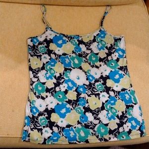 Loft size large abstract floral spaghetti strap tank top camisole